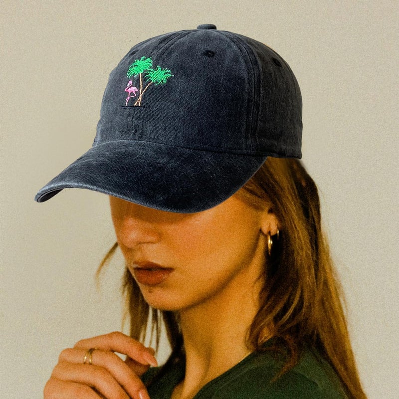 RLQWTKV Flamingo Beach Palm Tree Baseball Hat for Women Men Bees Adjustable Embroidered Cap - Image 3